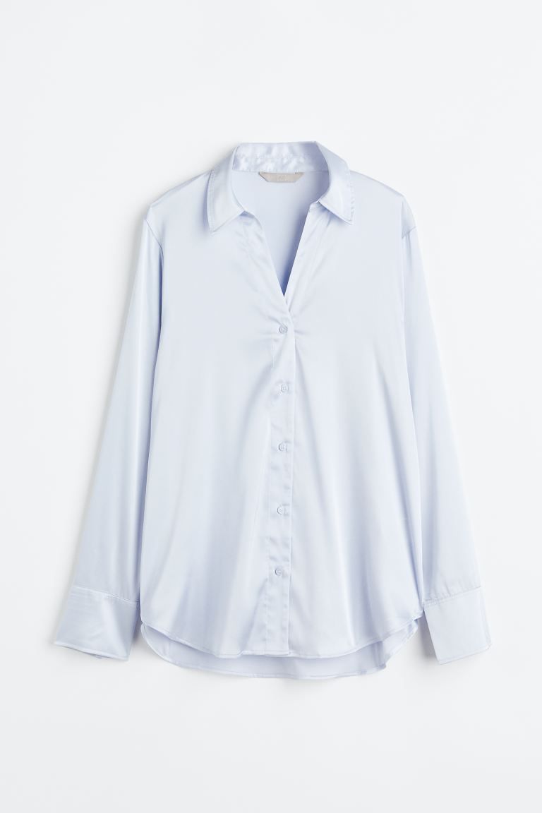 V-neck blouse - Light blue - Ladies | H&M GB | H&M (UK, MY, IN, SG, PH, TW, HK)