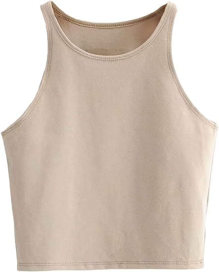 KAMISSY Women Solid Basic Tank Top Sleeveless Crew Neck Crop Top | Amazon (US)