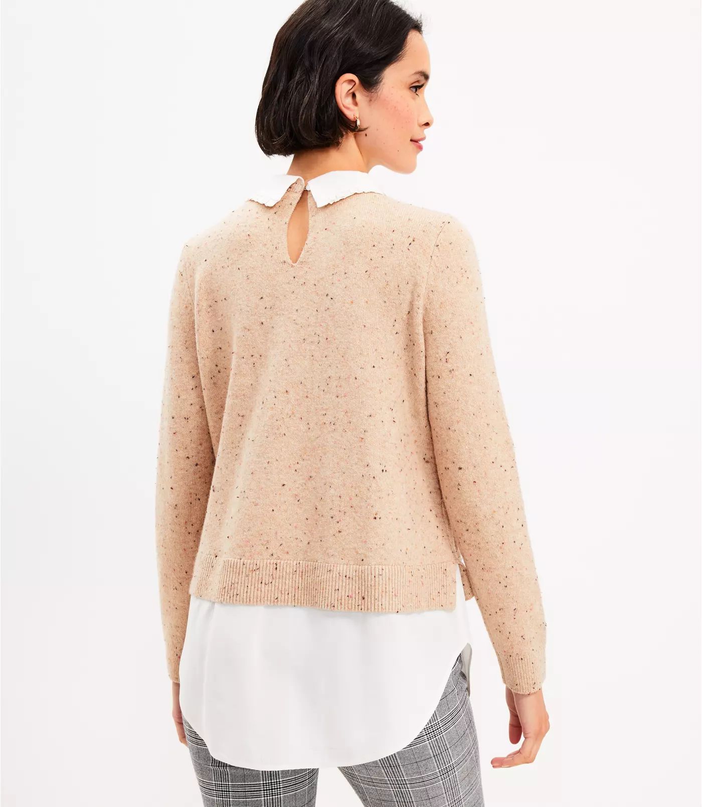Flecked Shirttail Mixed Media Sweater | LOFT