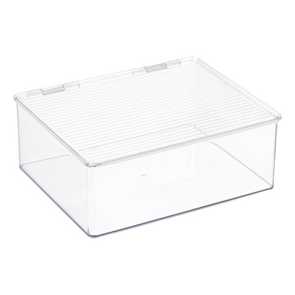 Large Hinged-Lid Stackable Box Clear | The Container Store