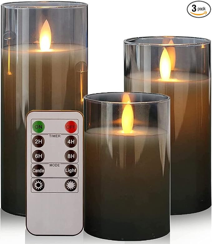 Led Flameless Candles Premium Black Glass with Remote Control Battery Operated Flickering Warm Li... | Amazon (US)