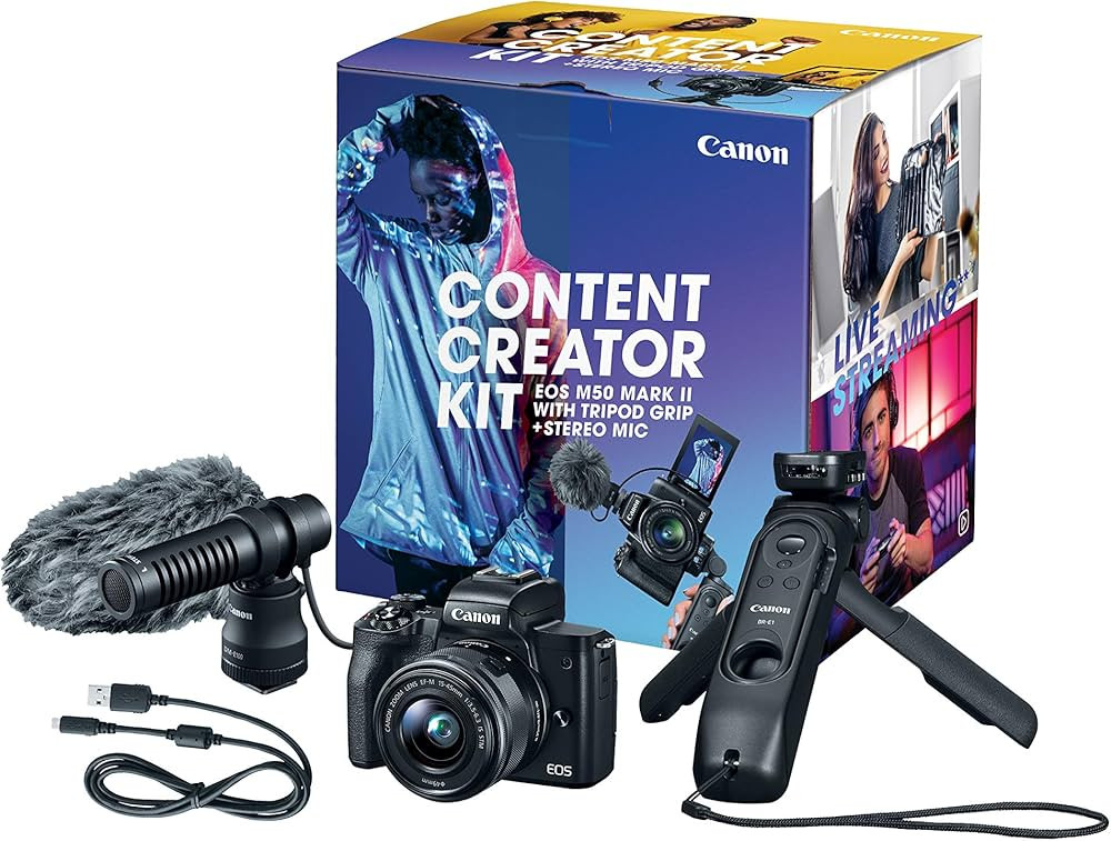 Canon EOS M50 Mark II Content Creator Kit, Mirrorless 4K Vlogging Camera Kit Includes EF-M 15-45m... | Amazon (US)