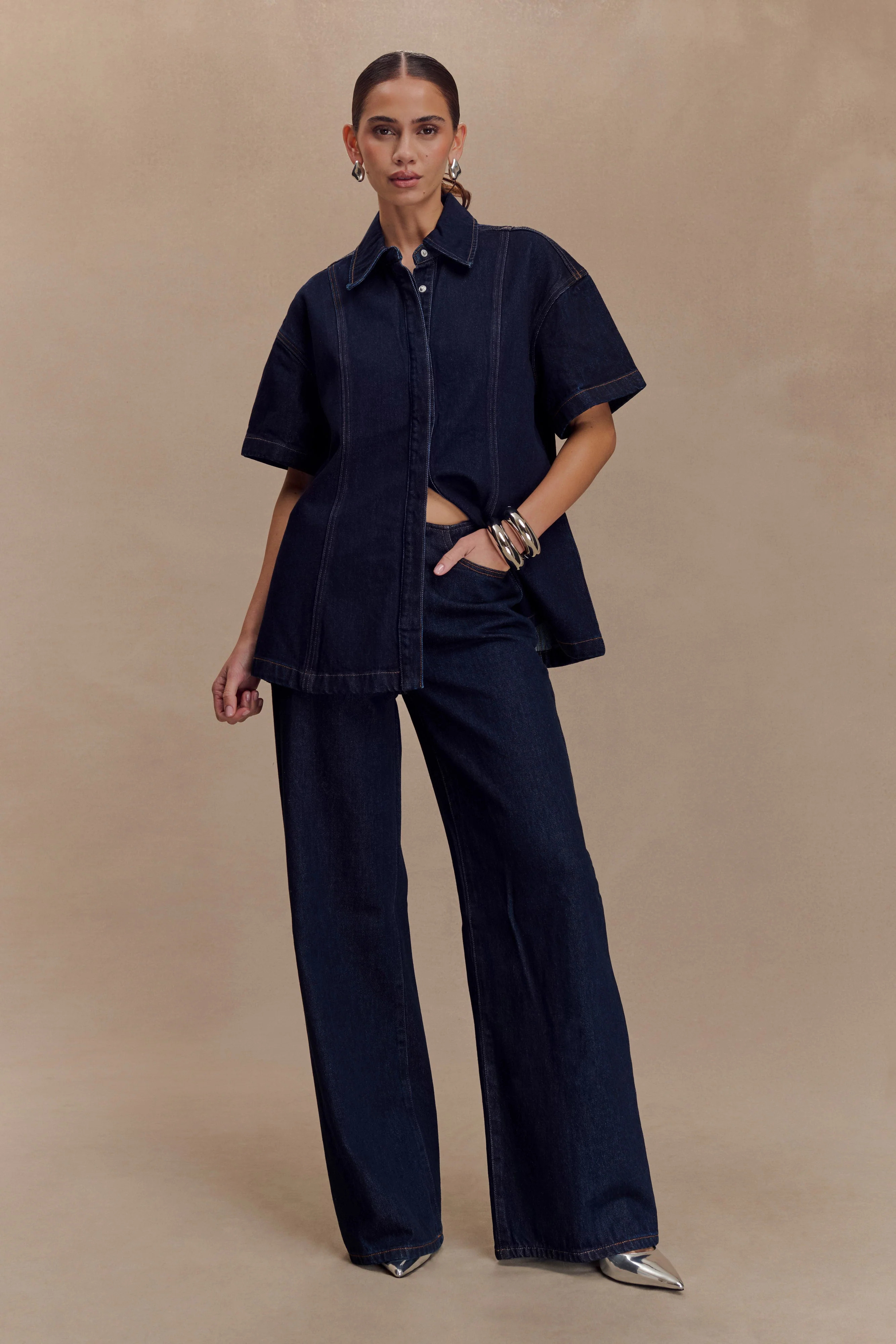Maya Oversized Denim Shirt - Indigo Blue | Meshki (APAC)