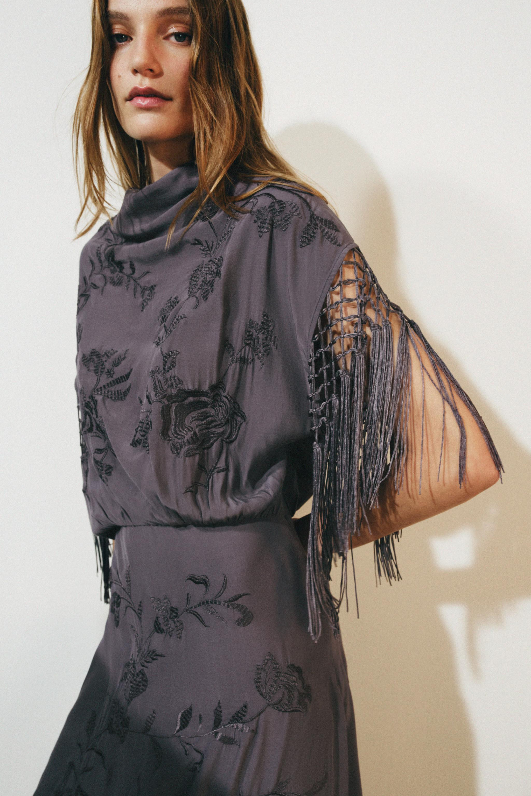 ZW COLLECTION EMBROIDERED FRINGE DRESS | Zara US