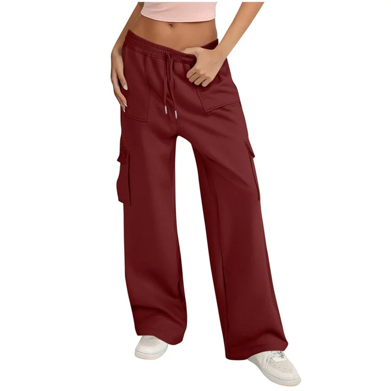 VBVC No Boundaries Women's Straight Leg Drawstring Cargo Sweatpants,Ladies Solid Color High Waist... | Walmart (US)
