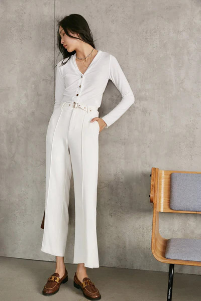 Belted Ivory Pants | J.ING