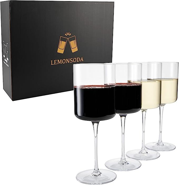 LEMONSODA Luxury Wine Glasses - Elegant Crystal Straight Edge Design - Enjoy Red or White Wine + ... | Amazon (US)