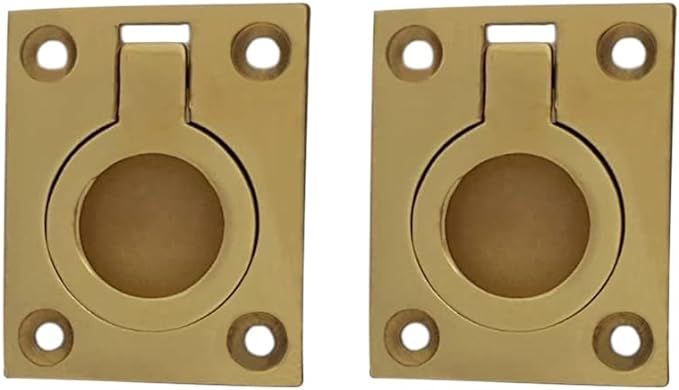 QCAA Solid Brass Flush Ring Pull, 36.5 x45 mm, Polished Brass US3, Made in Taiwan, 2 Pack | Amazon (US)