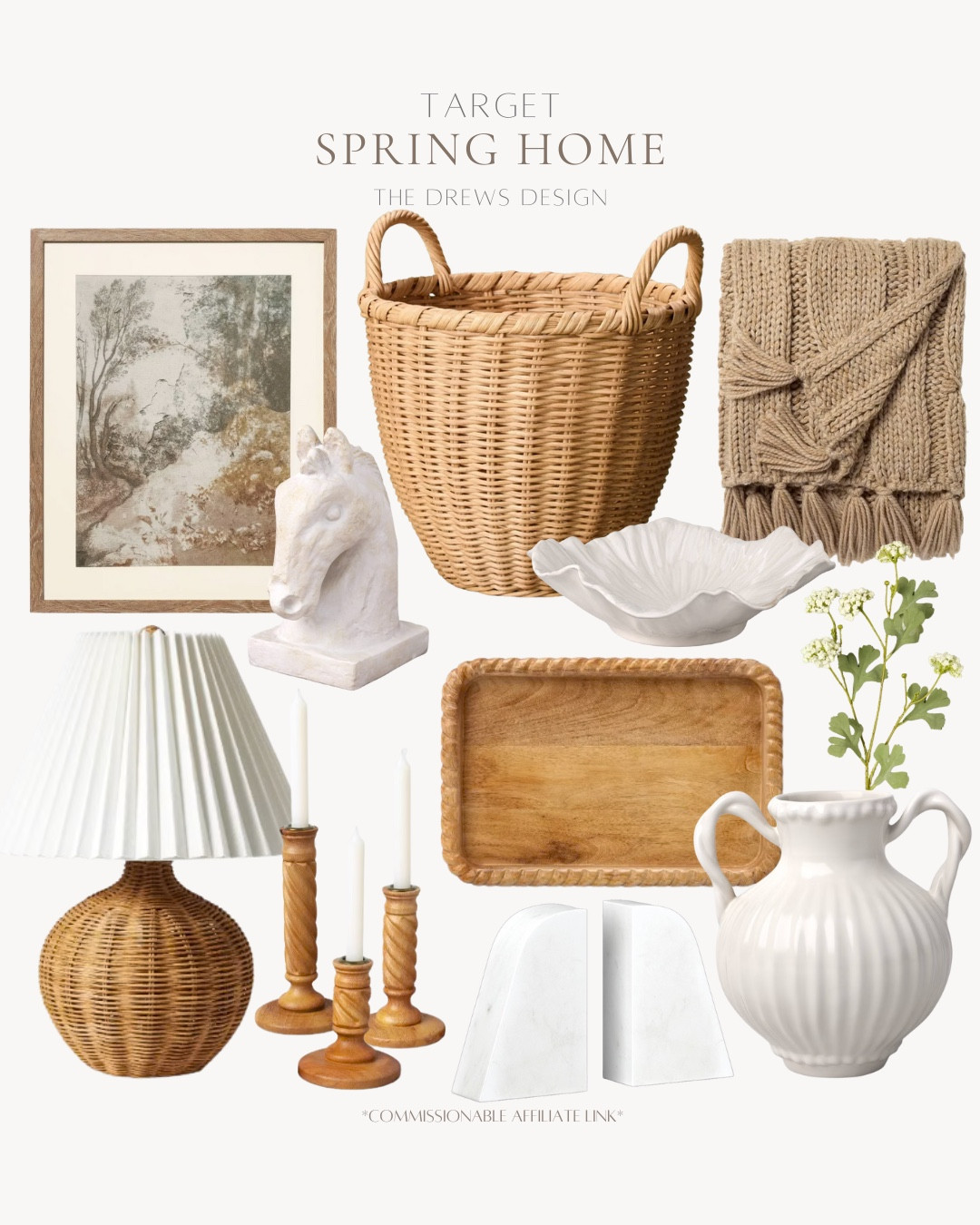 Target spring must haves include wall art, basket, throw pillow, decorative bowl, greenery stem, vase, bookends, tray, candlestick holders, table lamp.

Home decor, spring decor, looks for less, neutral home

#LTKSaleAlert #LTKSeasonal #LTKHome