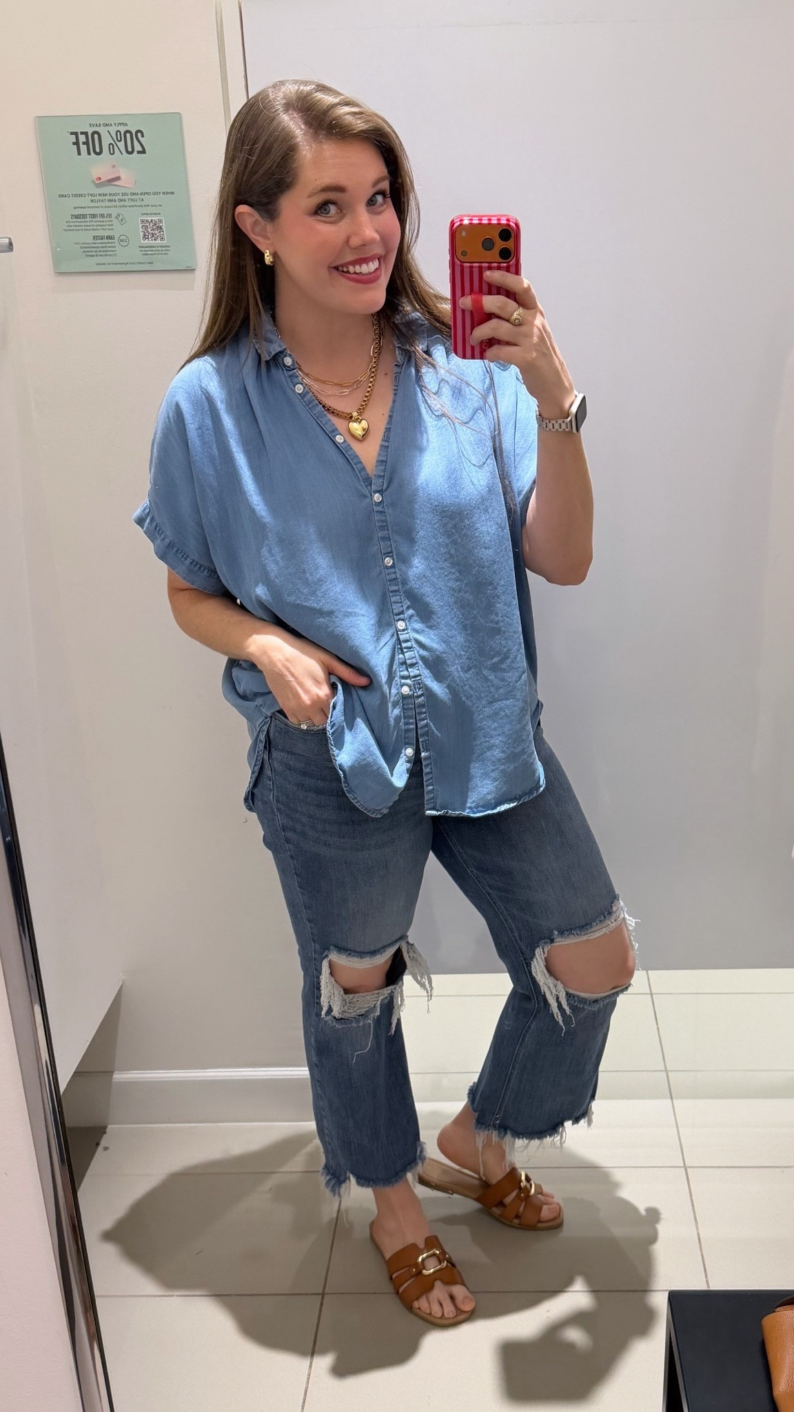 Denim on denim is always a great choice!
.......
Fall outfit idea transitional outfit chambray shirt denim shirt oversized shirt distressed jeans ankle jeans size 14 outfit midsize outfit midsize fashion button down shirt high rise jeans Abercrombie jeans denim outfit chunky necklace layered necklace fall trends outfit of the day casual outfit casual date night look gold jewelry free people style

#LTKootd #LTKMidsize #LTKTall