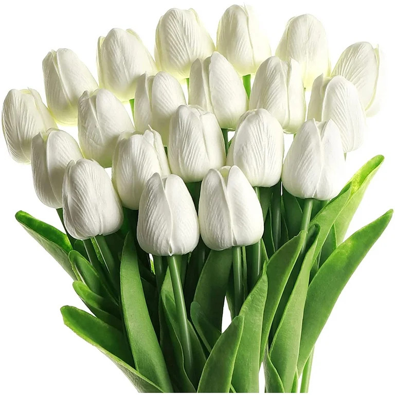 White Artificial Flowers 20 Pcs Faux Tulips PU Real Touch Fake Flowers for Home Office Wedding De... | Walmart (US)