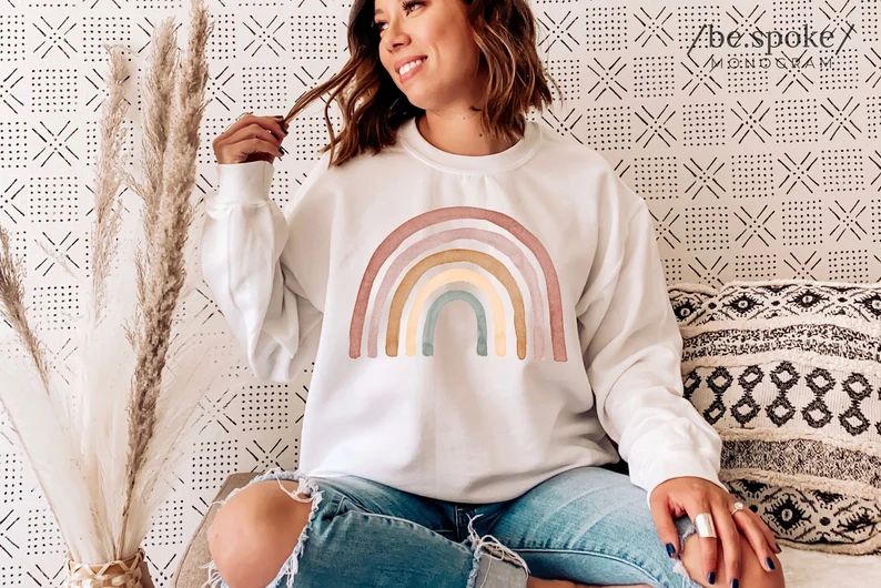 Sweatshirt With Cute Rainbow Print, Mama Rainbow T Shirt, Gift Idea for New Mom, Baby Shower, Mot... | Etsy (US)