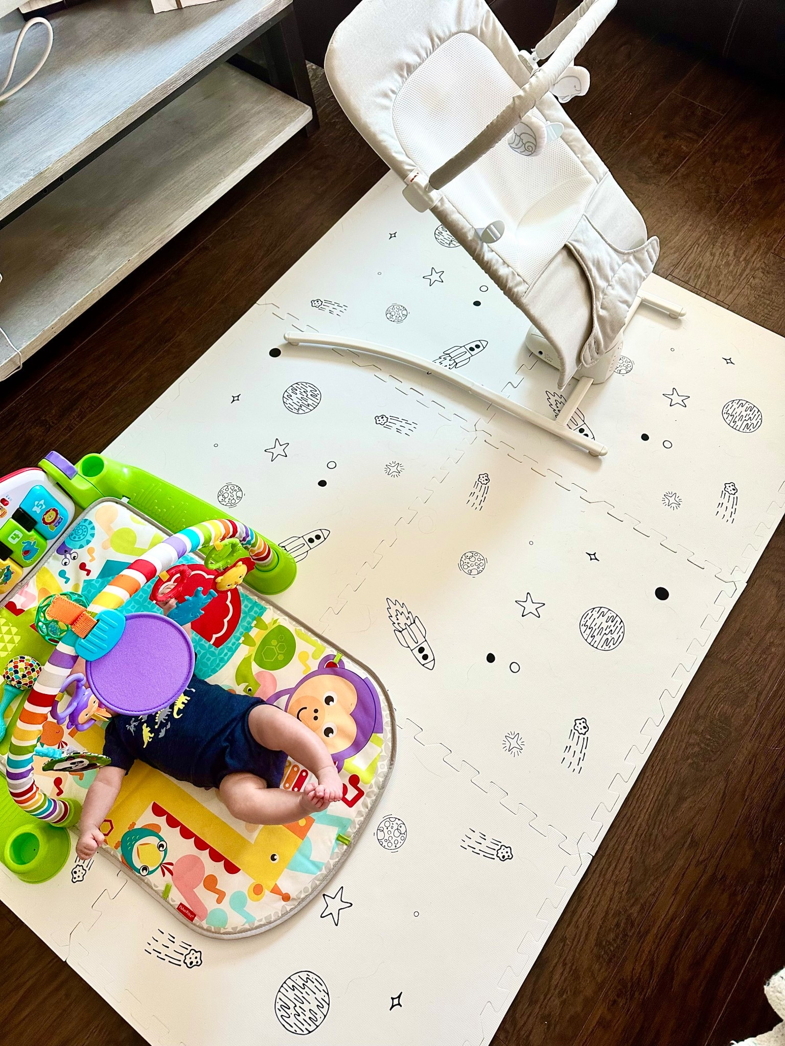 Current living room set up with a 3 month old 🥰 Little Dude liked his bouncer but wasn’t a fan of a swing so we upgraded to this version of his bouncer that also sways. The kick n play piano is a huge hit, he absolutely loves it! And we just added this foam playmat to give him (and our knees) a little more cushion.

#LTKFindsUnder50 #LTKBaby #LTKFindsUnder100