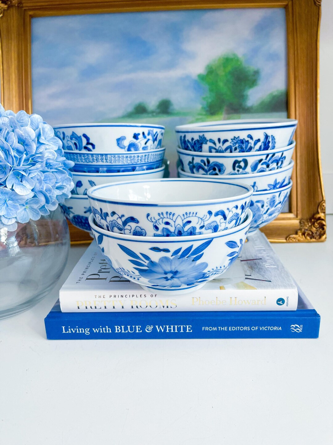 Vintage 7 Blue and White Food Safe Floral Bowl Chinoiserie Chic Decor, Grandmillennial Style Kitc... | Etsy (US)