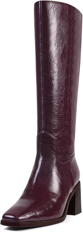 Women's Knee High Boots Chunky Heel Square Toe Tall Boots High Block Heel Side Zipper Fashion Lon... | Amazon (US)