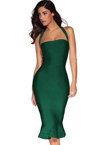 Womens Halter Fishtail Bandage Party Dress Elegant Wedding Guest Dress(Green,S) | Amazon (US)