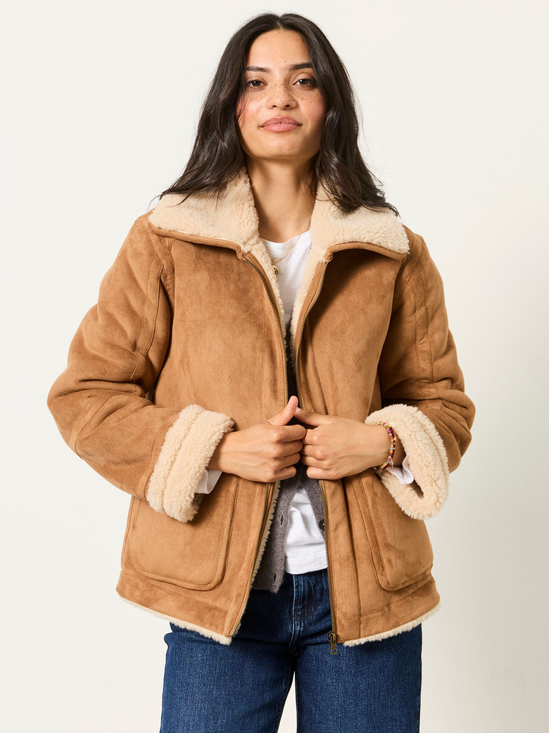 Aspen Tan Brown Shearling Jacket | Fat Face