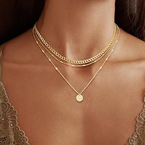 14K Gold Plated Layering Necklaces For Women Gold Necklace Set, Cuban Link, Snake Chain, Papercli... | Amazon (US)