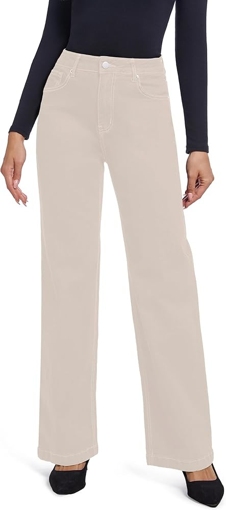 Women's Jeans Straight Leg Casual High Waisted Stretch Trendy Black Pull On Jeans for Women | Amazon (US)