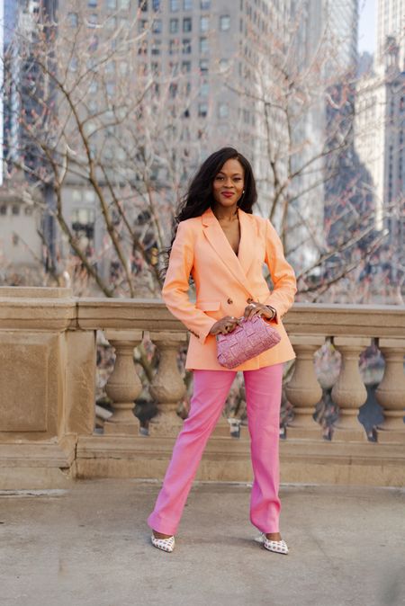 Living for  this peach and pink suit color combo 

#LTKfindsunder100 #LTKSeasonal #LTKworkwear