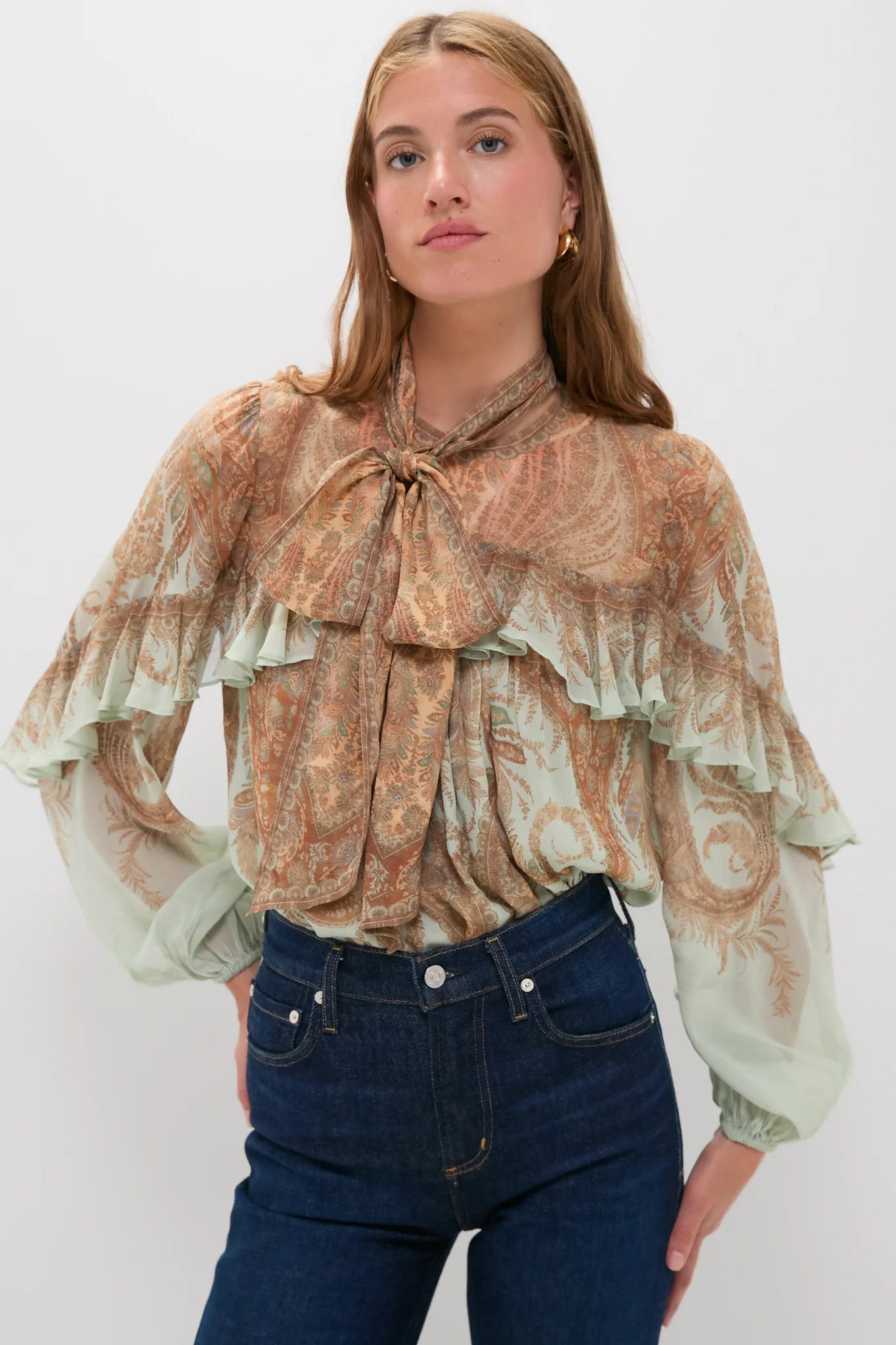 Mint Paisley Memento Flutter Blouse | Tuckernuck (US)