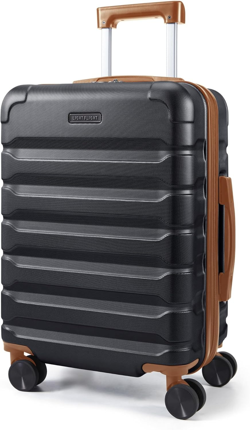 LIGHT FLIGHT Carry On Luggage 22x14x9 Airline Approved Suitcase,Black/Brown | Amazon (US)