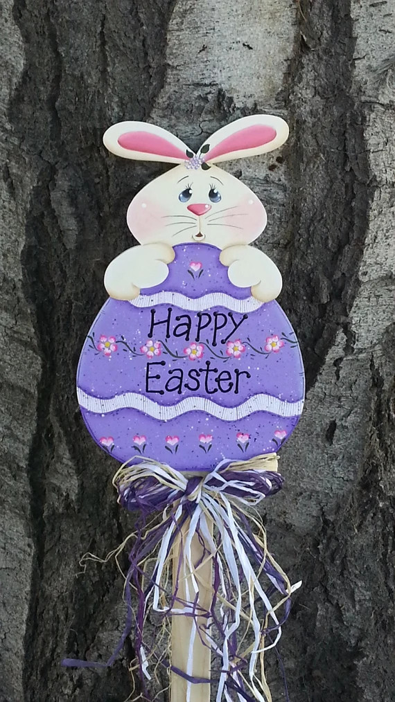 Happy Easter Bunny With Purple Egg  Welcome Wood Sign  | Etsy | Etsy (US)