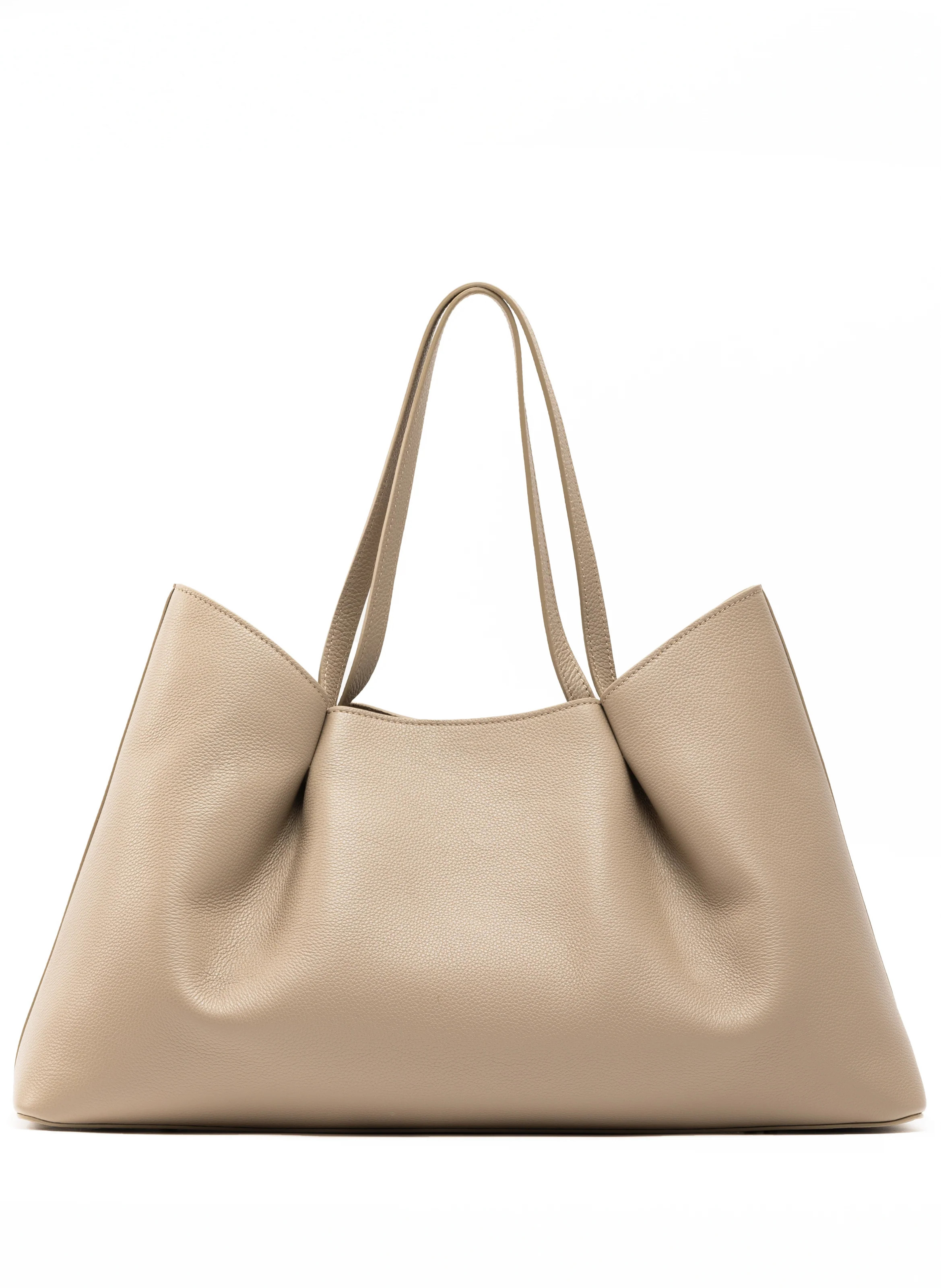 Dimple Tote Pebbled Leather Taupe - Large Leather Totes - Elleme | Elleme