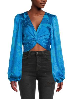 Ramy Brook Connor Floral Twisted Satin Crop Top on SALE | Saks OFF 5TH | Saks Fifth Avenue OFF 5TH