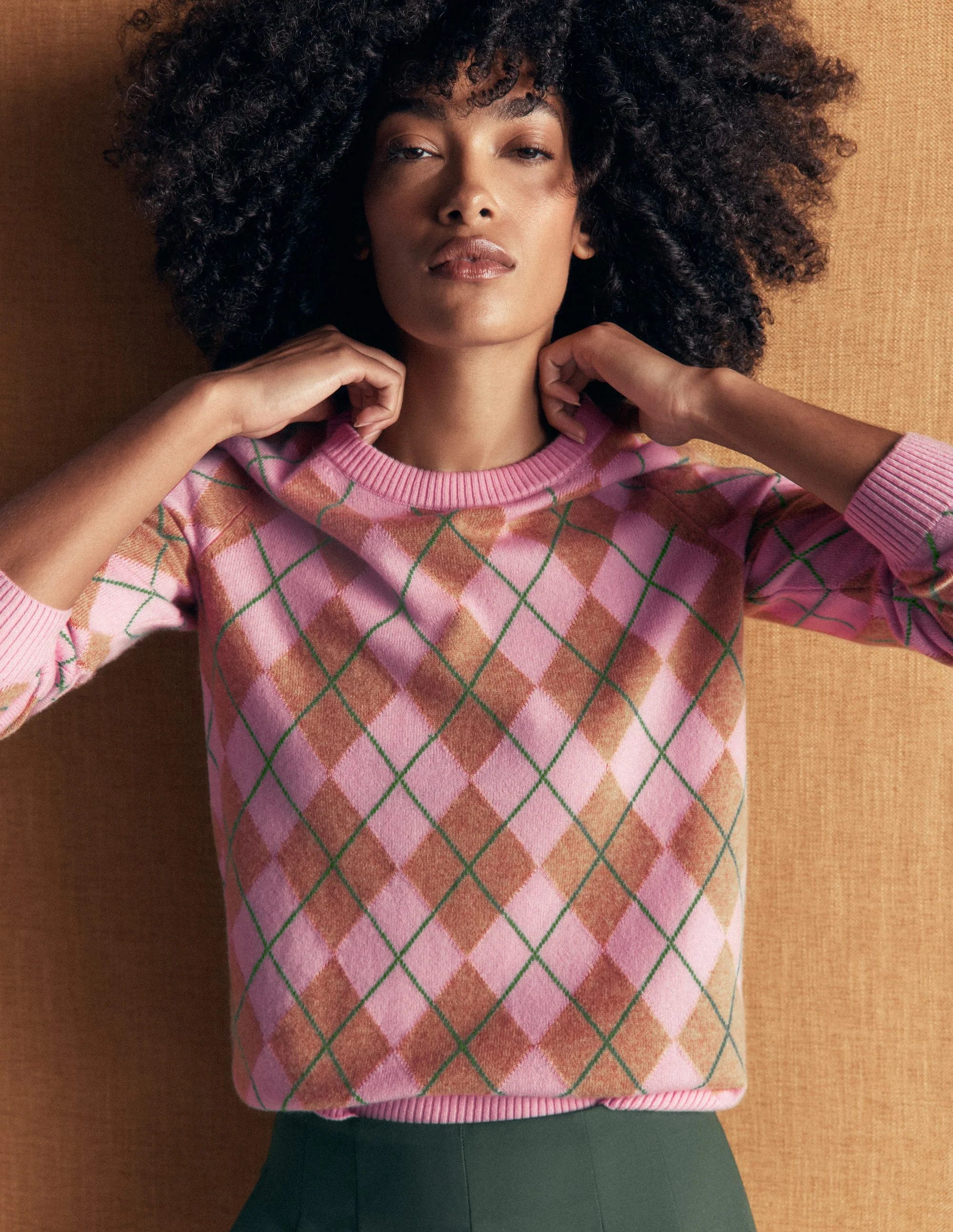 Elsie Kaschmirpullover mit Rundhalsausschnitt-Rosa Heidekraut, Argyle | Boden DE