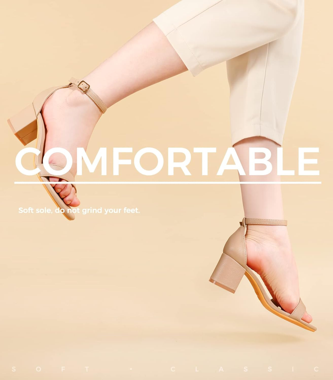 ElElax Nude Black Silver Heels for Women Chunky - Heels for Women Strappy Sandals Chunky Pumps Lo... | Amazon (US)