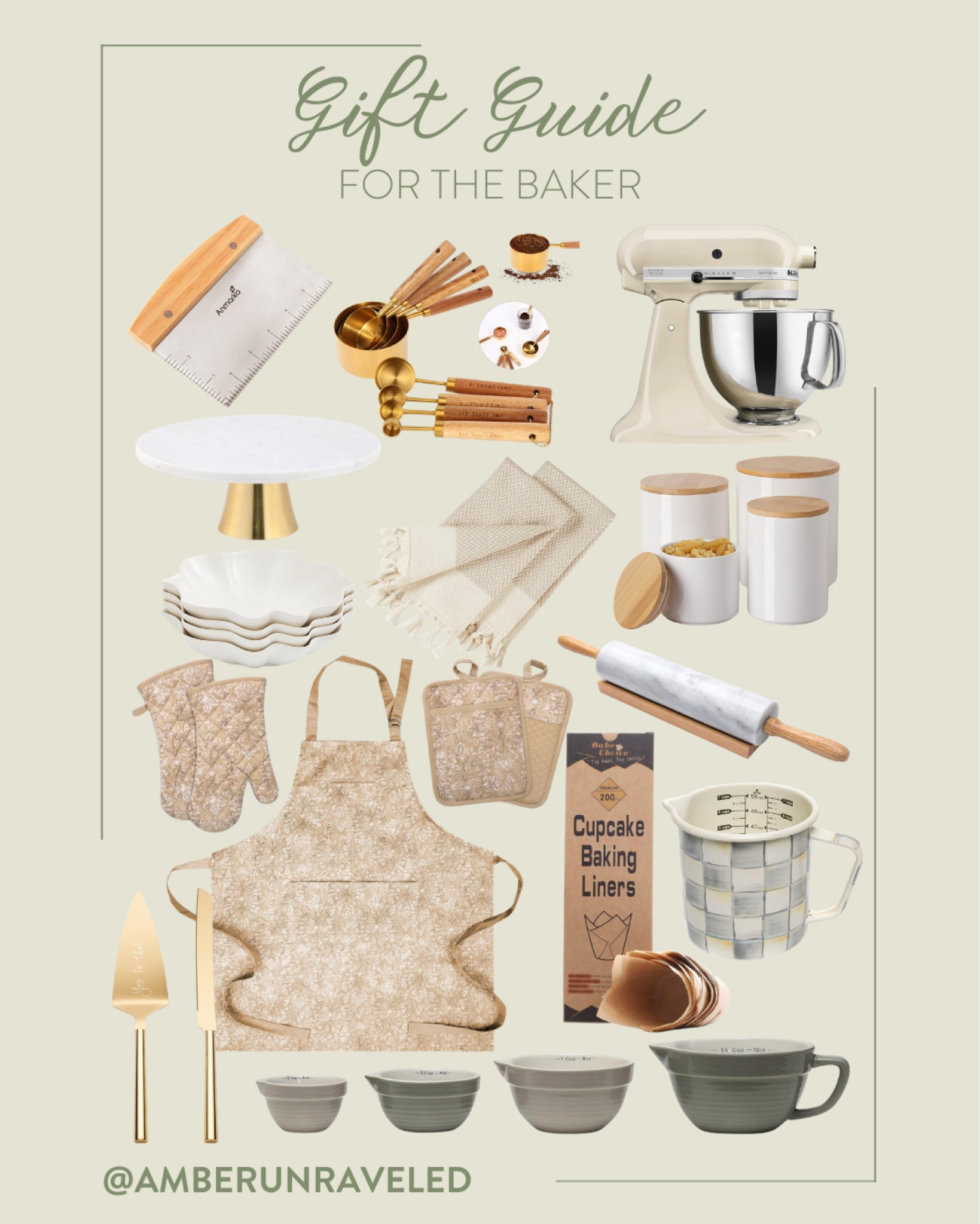 Surprise your baker friend with this gift guide from Amazon: KitchenAid Artisan Mixer, measuring cups & spoons, cake tray, spatula, baking liners, oven mitts, neutral apron, and more!
#kitchenessentials #cookware #pastrytools #homebaking

#LTKHome #LTKSeasonal #LTKGiftGuide