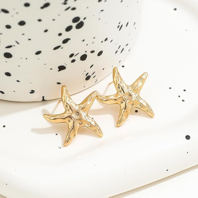 14K Gold Plated Starfish Earrings for Women Trendy, Boho Summer Beach Starfish Earring Gold State... | Amazon (US)
