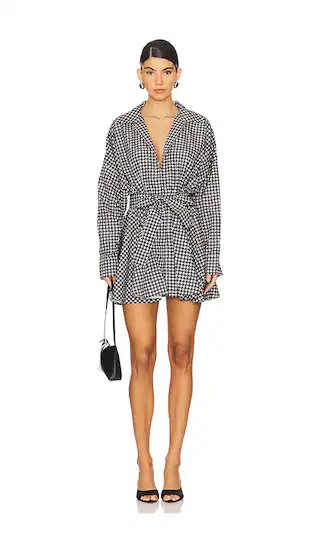 Oversized Shirt Flared Mini Dress in Large Houndstooth | Revolve Clothing (Global)