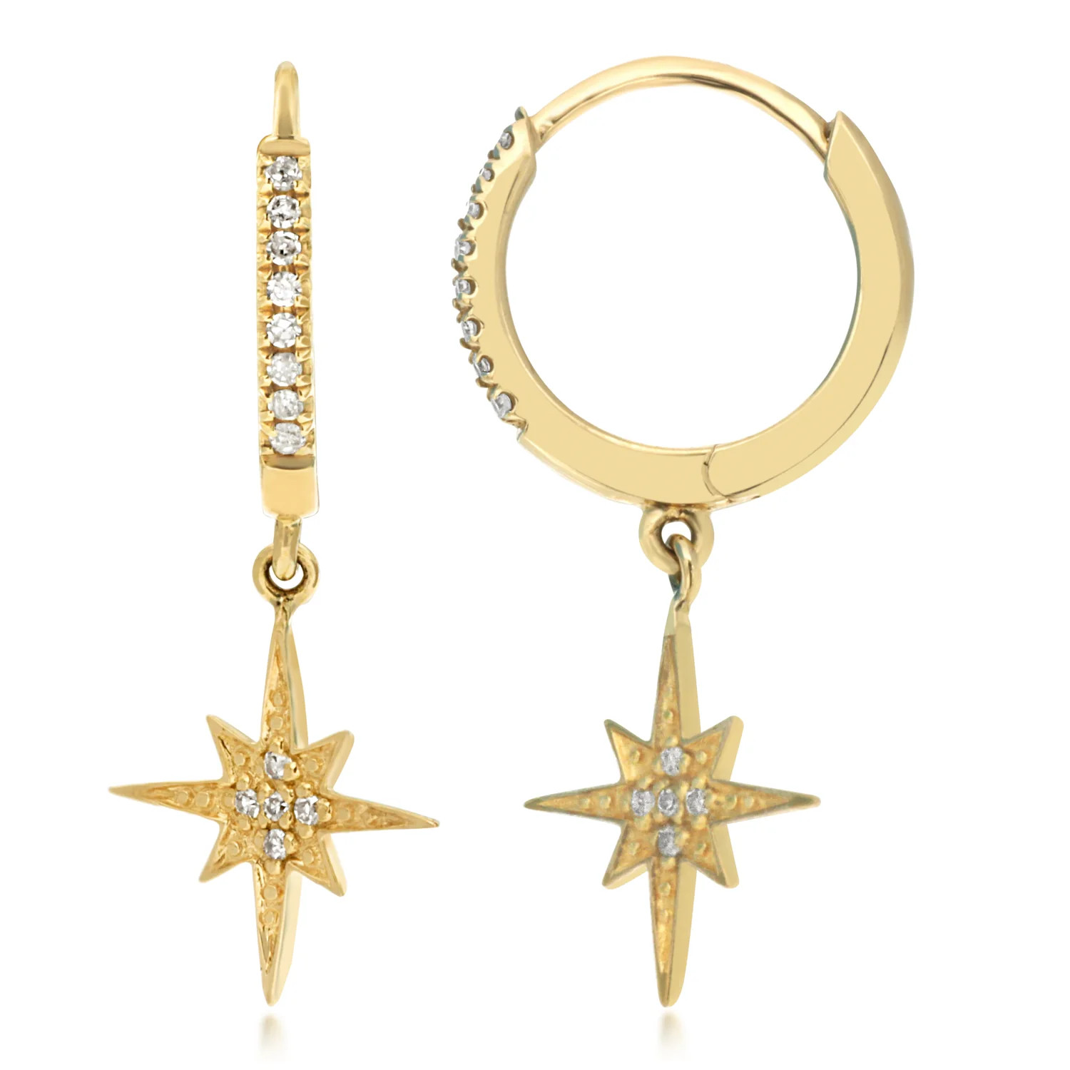 14K Diamond Sunburst Huggie Earrings | Dainty by DK