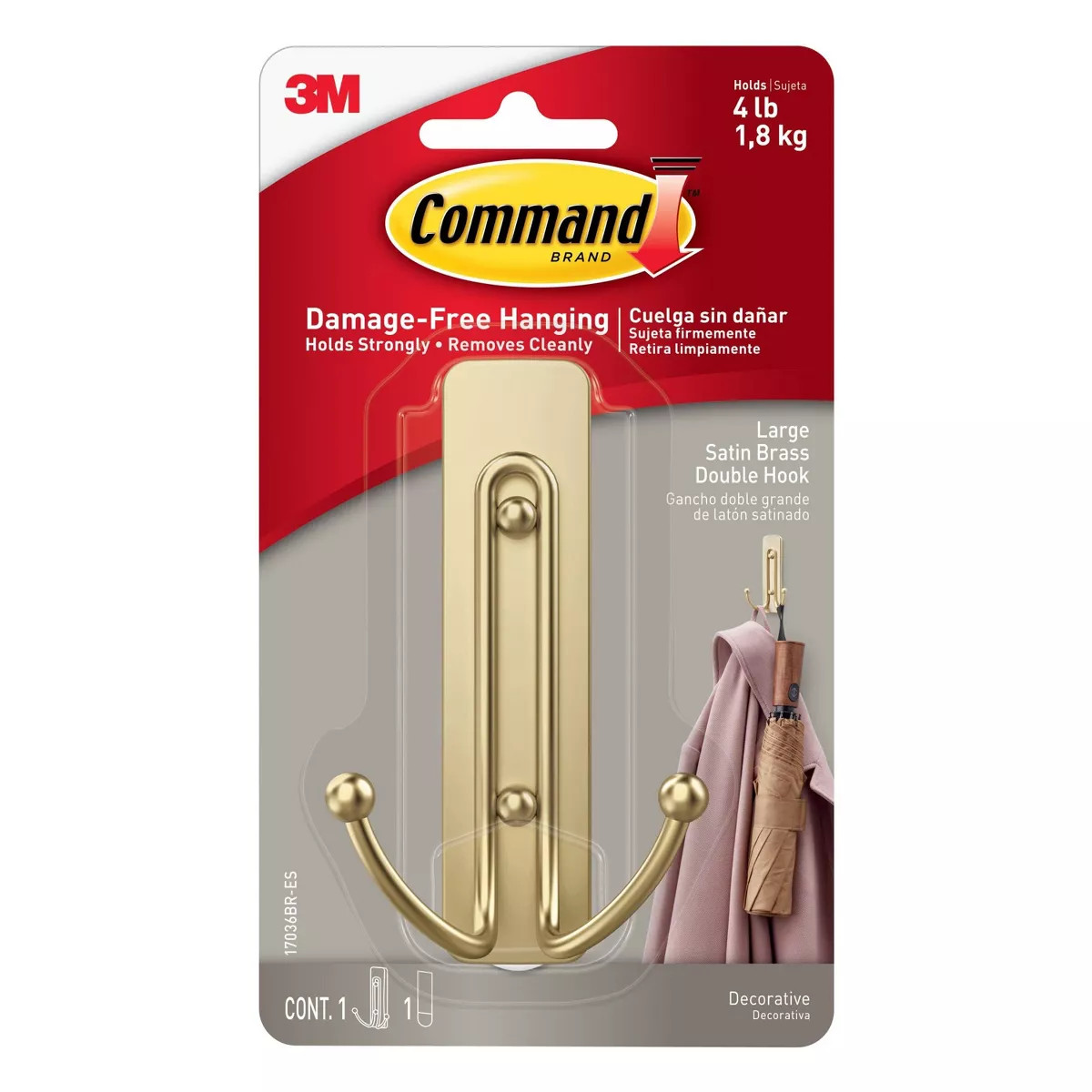 Command Large Satin Brass Damage-Free Double Hook | Target