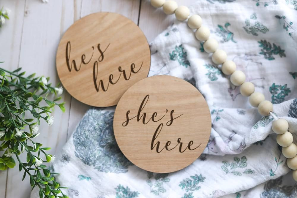 Generic FELIXTA SET 2 OF He's Here/She's Here Wooden Baby Announcement Sign, WHITE | Amazon (US)