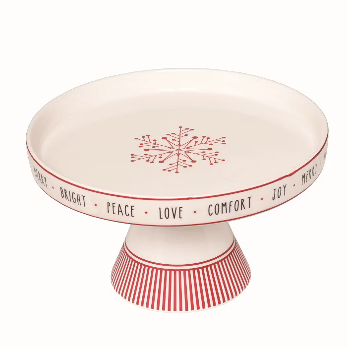 Transpac Ceramic White Christmas Snow Stripes Cake Stand | Target