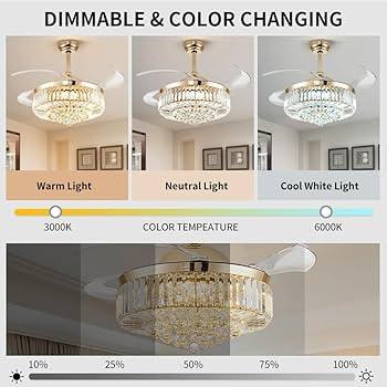 42'' Fandelier Ceiling Fans with Light, Chandelier Ceiling Fan, Retractable Crystal Ceiling Fan f... | Amazon (US)