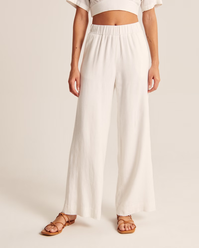 Linen-Blend Pull-On Wide Leg Pants | Abercrombie & Fitch (US)