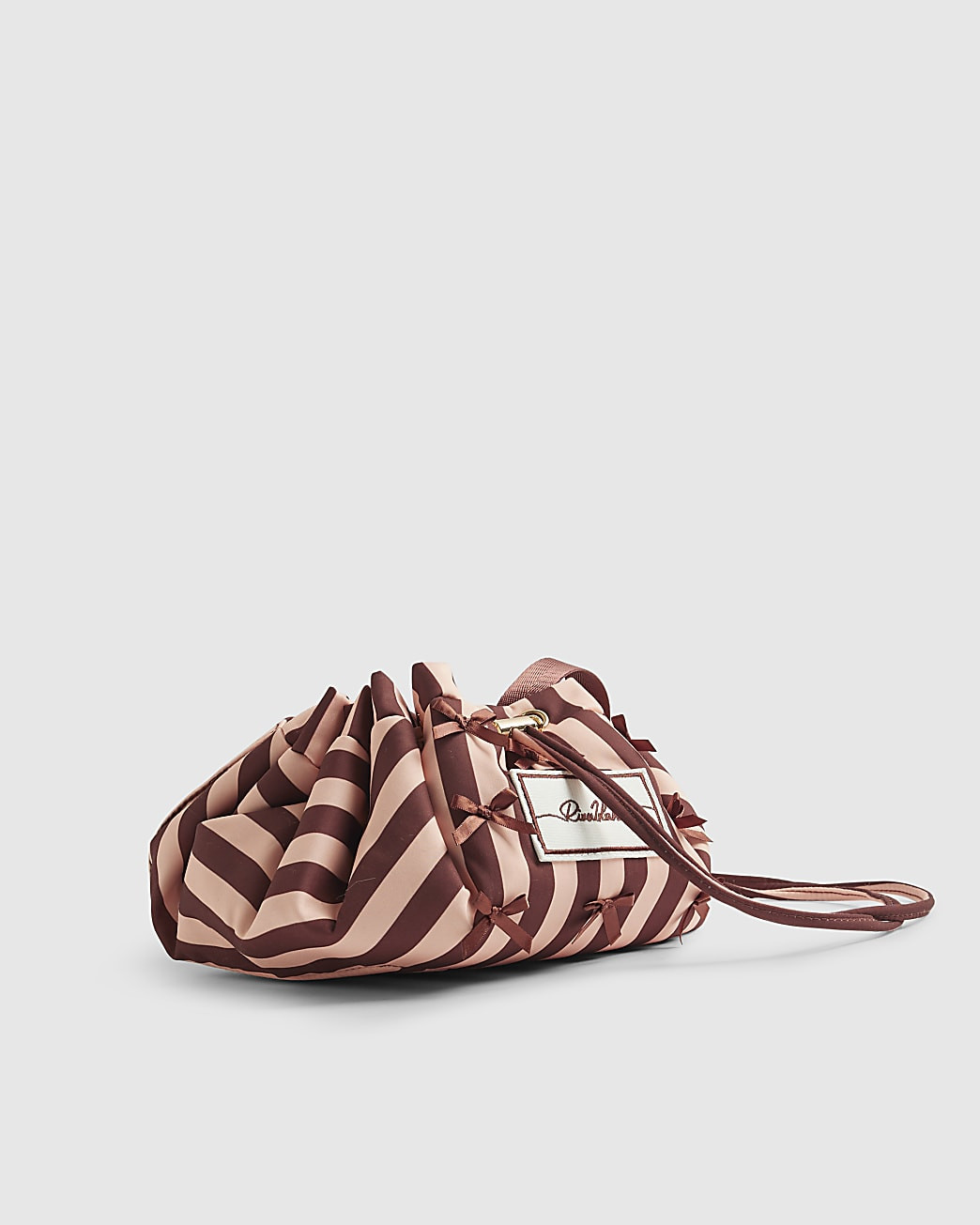 Pink Bow Stripe Drawstring Makeup Bag | River Island UK & IE