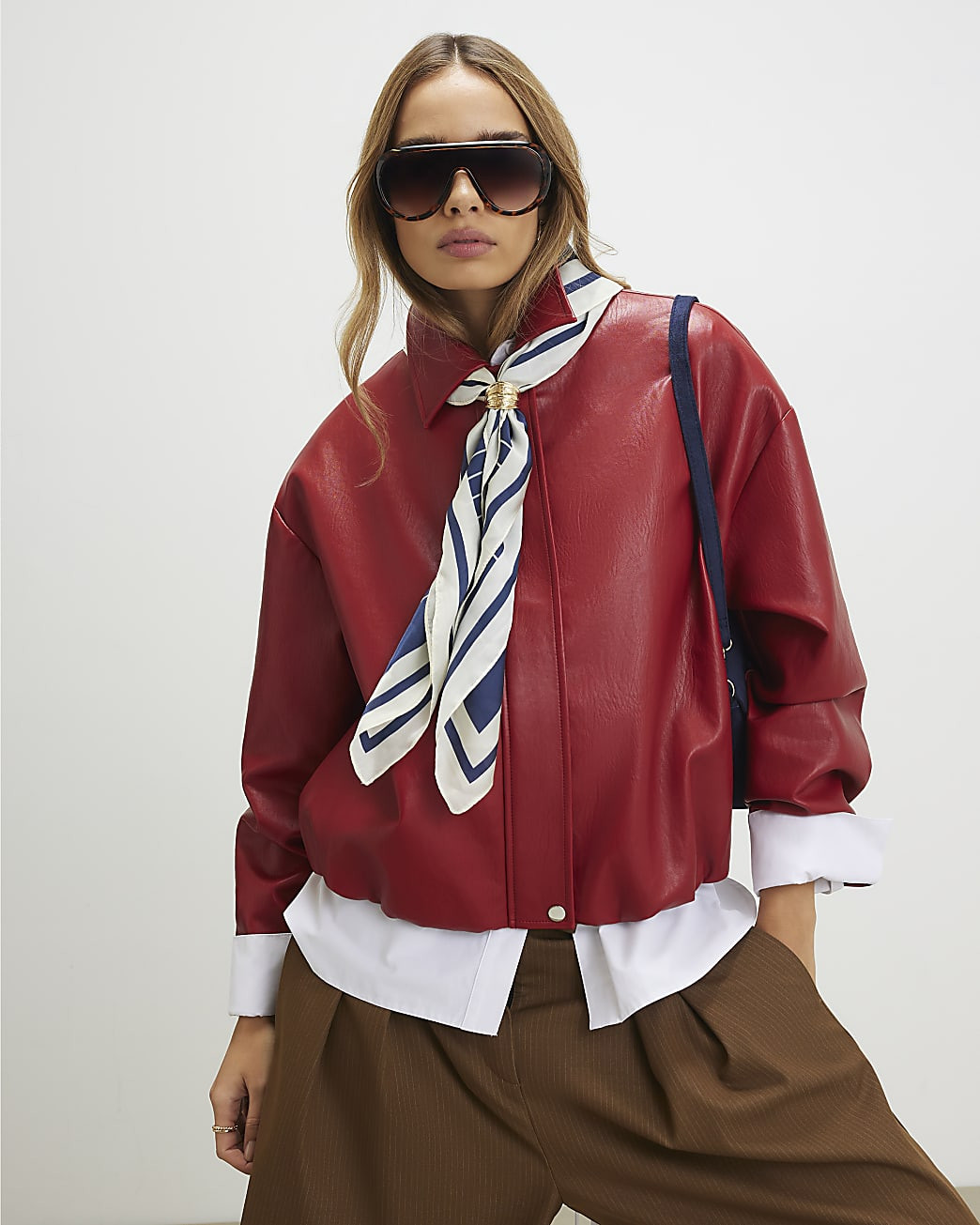 Navy Geometric Stripe Scarf | River Island UK & IE