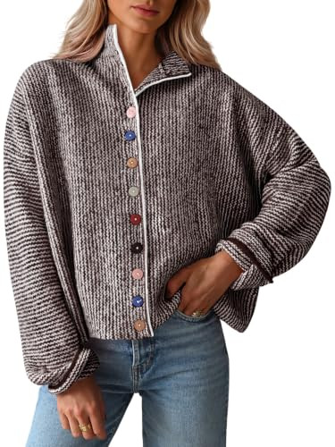 Saodimallsu Womens Striped Cardigan Sweaters Long Sleeve Knit Sweater | Amazon (US)