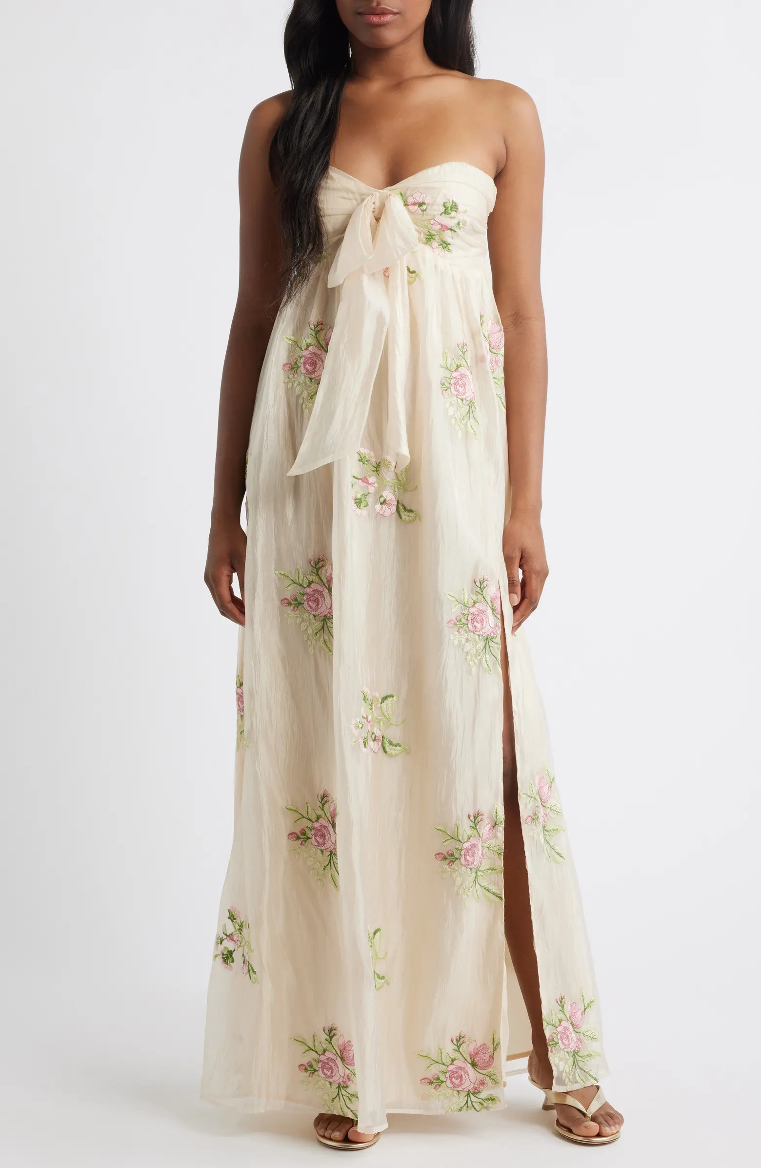 Fiona Floral Embroidery Strapless Dress | Nordstrom