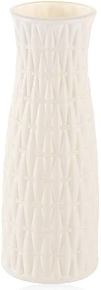 Ceramic Look Plastic Vase - Unbreakable Vase for Flowers (Woven Seashell White) White Flower Vase | Amazon (US)