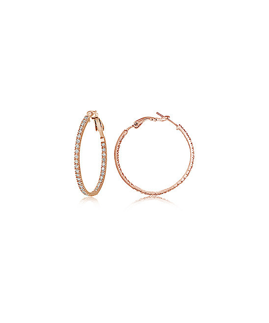 Mondevio Women's Earrings pink/white - Cubic Zirconia & 18K Rose Gold-Plated Studded Hoop Earrings | Zulily