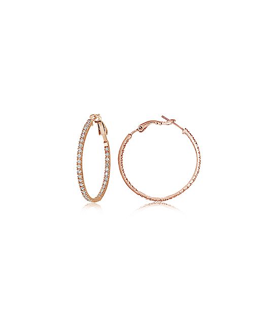 Mondevio Women's Earrings pink/white - Cubic Zirconia & 18K Rose Gold-Plated Studded Hoop Earrings | Zulily