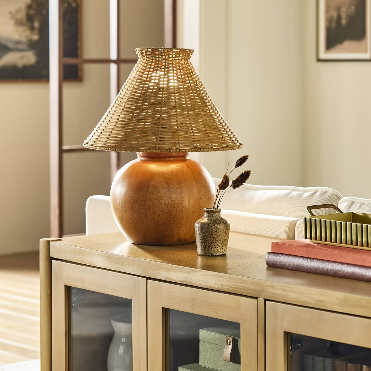 Wood Base with Rattan Shade Accent Table Lamp - Hearth & Hand™ with Magnolia | Target