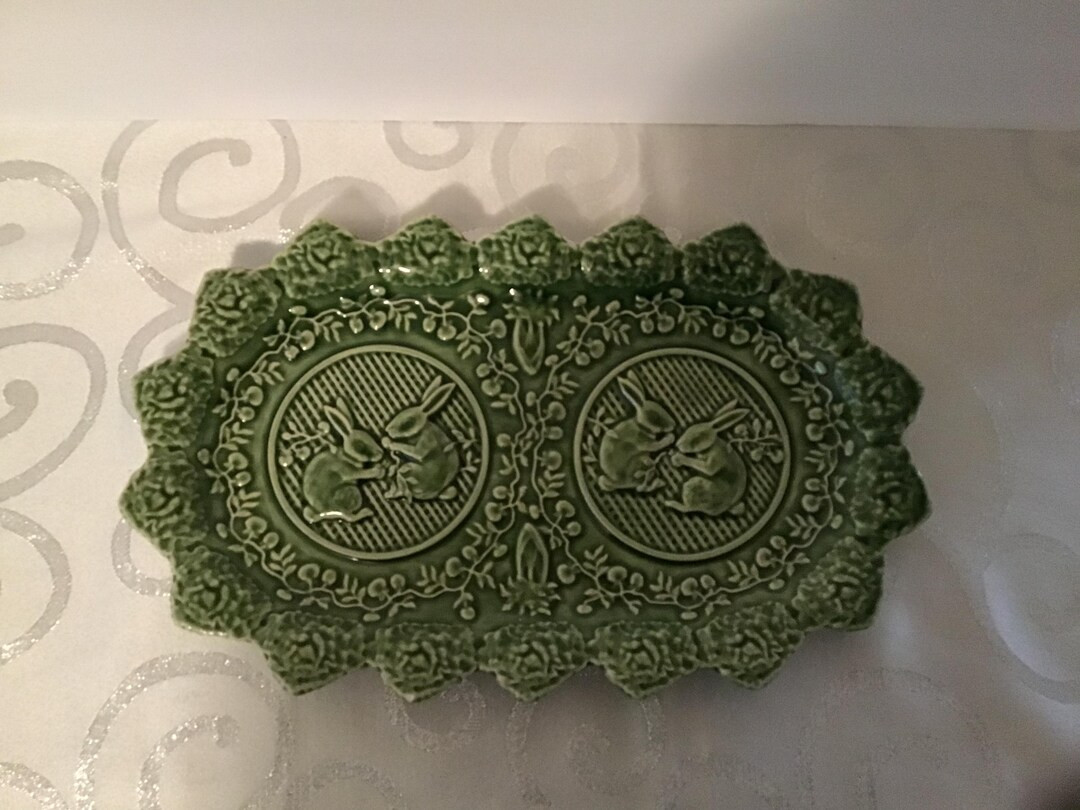 Bordallo Pinheiro Green Bunny Sandwich Platter, Dessert or Appetizers, Great for Easter, Large in... | Etsy (US)