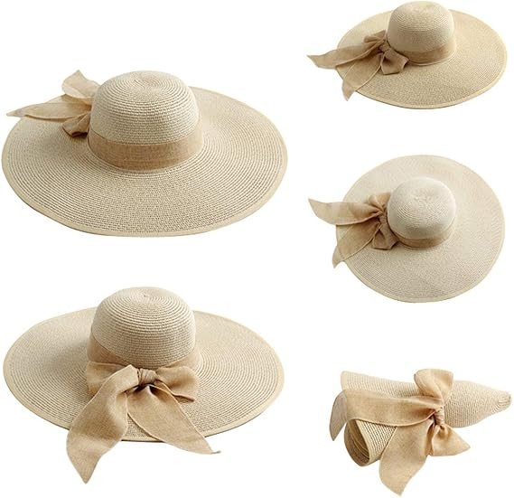 Lanzom Womens 5.5 Inches Big Bowknot Straw Hat Large Floppy Foldable Roll up Beach Cap Sun Hat UP... | Amazon (US)